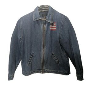 Womens 2X Denim Jacket Patriotic USA Flag Zip BGW Collectionv Y2K